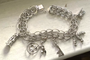 Vintage STERLING CHARM COLLECTION 7 1/2“ Wearable WIDE SILVER BRACELET 29 GR - Picture 1 of 9