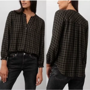 NWOT Rails Eloise Windowpane Check Metallic Top Fern Black Lurex Shirt Small - Picture 1 of 11