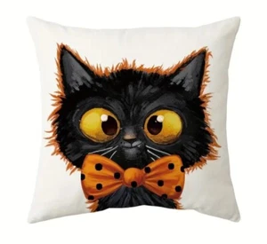Halloween Throw Pillow Cover Cat 18x18 Holiday Decor Insert Not Included NEW - Picture 1 of 4