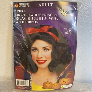NEW Adult Snow White Princess Black Curly Wig with Ribbon, Costume Length 9 In - Picture 1 of 4