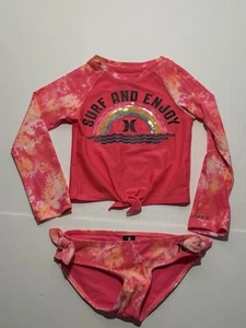 Hurley Little Girls 3T Long Sleeve 2 Pc Rash Guard Tankini Swimsuit Pink - Picture 1 of 6