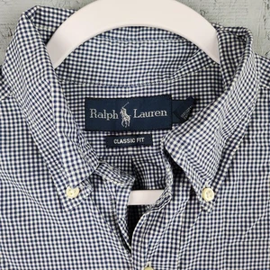 Vintage Ralph Lauren Hemd Herren Medium Blau Gingham Classic Fit Small Pony Logo - Bild 1 von 11