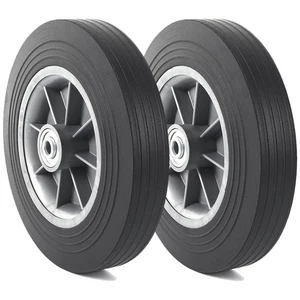 (2-Pack 10'' x 2'' Flat Free Solid Rubber Tire and Wheel, 3/4" & 5/8" & 1/2" ... - Picture 1 of 6