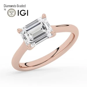 Emerald Solitaire Labgrown Diamond Engagement Ring 14k Rose Gold 3 Ct D VVS2 - Picture 1 of 20