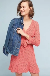 Vestido Anthropologie Maeve Monaco Talla Mediana Rojo Blanco Manga Larga Nuevo Etiqueta $148 - Imagen 1 de 6