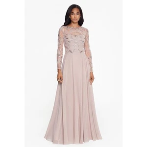 Xscape MASON" LONG SLEEVE BEADED CHIFFON Long GOWN 6P NWT - Picture 1 of 10