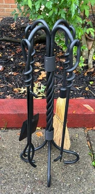 Juego de herramientas para chimenea de hierro forjado de 5 piezas con soporte cuerda trenzada de 30" H desplazamiento pesado Foto 1 de 4