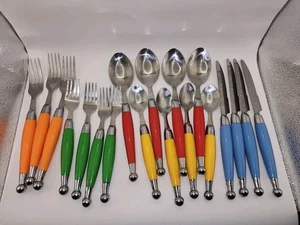 Retro Plastic Stem China Stainless Steel Colorful Flatware Service For 4 READ - Picture 1 of 14
