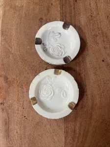 Vtg set of 2 Collectible Ashtrays White With Gold Trim Occupied Japan Floral 3” - Picture 1 of 6