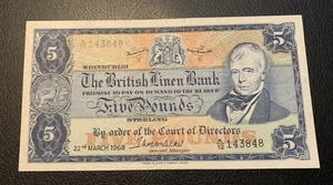 The British Linen Bank £5 note 1968 Near Very Fine - Picture 1 of 6