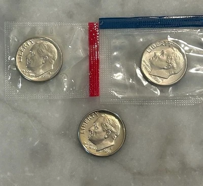 1981 P D S Roosevelt Dime - Proof & BU 3 Coin Lot - Mint Cello - Uncirculated - Image 1 of 4