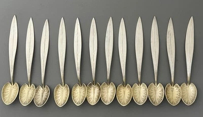 Juego de 12 cucharas de hoja Shiebler estéticas Sterling Lily Pad c1880 Foto 1 de 4
