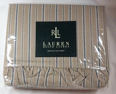 Vintage Ralph Lauren Bucks County Stripe Full Flat Sheet NEW, New in Package - Image 1 of 4