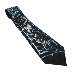Brother's Handmade Blue & Black Wolf Theme Men's Designer Necktie 56x3.75" - Picture 1 of 5