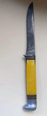 Cuchillo de colección KA-BAR EE. UU. hoja fija 4" mango amarillo funda de caza Foto 1 de 4