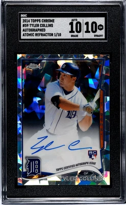 2014 Topps Chrome Tyler Collins #59 Auto Atomic Refractor 1/10 SGC 10 Auto 10 - Image 1 of 2