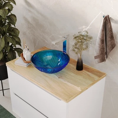 Juego de 2 mini fregadero de vidrio con drenaje azul esmerilado Foto 1 de 4