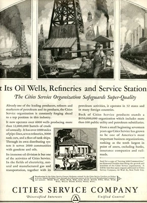 Anuncio de servicio original de ciudades de 1927. Pozos de petróleo, refinerías, estaciones de servicio Foto 1 de 2