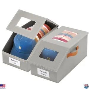 Organizador de sombreros y caja de almacenamiento extra grande de 2 piezas para gorra de béisbol con doble transparente - Imagen 1 de 6