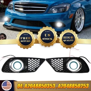 For 2008-10 Mercedes Benz C230 C300 C350 W204 Angle Eyes Fog Light+Grille Covers - Picture 1 of 10