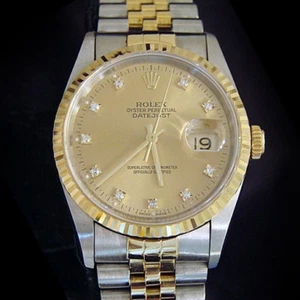 Rolex Mens Datejust 18k Yellow Gold Steel Watch Gold FACTORY Diamond Dial 16233 - Picture 1 of 5