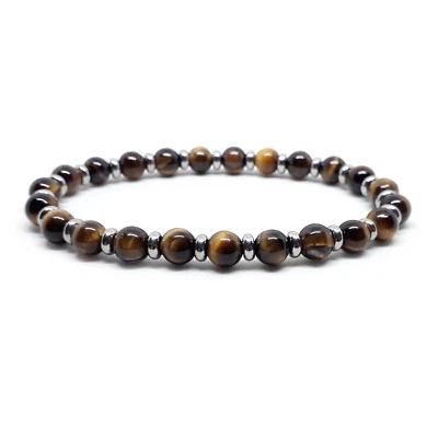 Bracciale da Uomo Pietre dure Occhio di tigre con perle in Acciaio braccialetto - Immagine 1 di 4