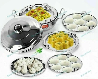 Acciaio Inox Induzione Fondo Multi Utilità Kadhai Set con Coperchio E 5 Piatti - Immagine 1 di 4