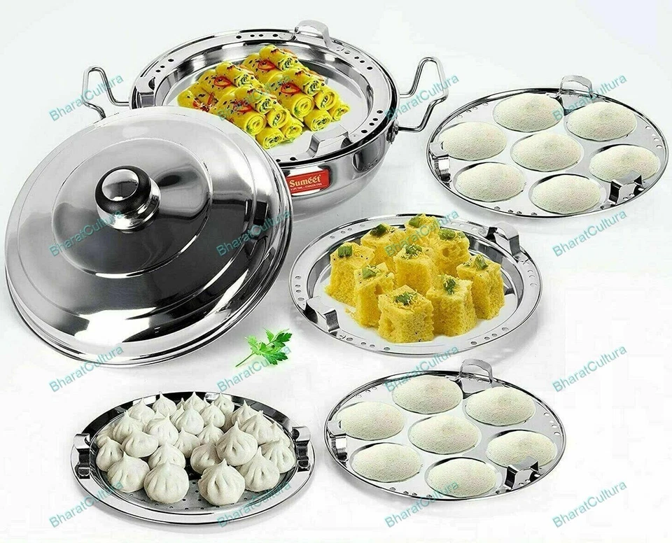 Acciaio Inox Induzione Fondo Multi Utilità Kadhai Set con Coperchio E 5 Piatti - Immagine 1 di 4