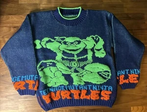 90s Vintage Teenage Mutant Ninja Turtles Knitted Sweater KIDS Sz 5 RARE - Picture 1 of 6