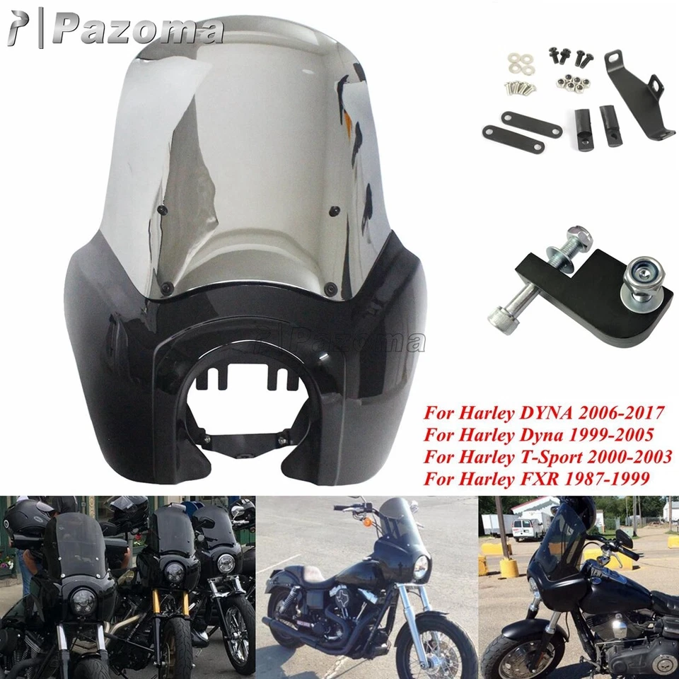 Front Headlight Fairing w/ 15'' Adjustable Windshield Kit For Harley Dyna FXD — 第 1/4 张图片