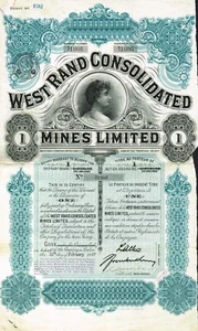SOUTH AFRICA WEST RAND CONOLIDATED MINES LTD stock certificate/bond 1 SH - Picture 1 of 1