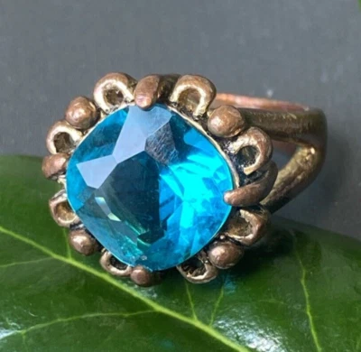 Anillo de cóctel vintage Paraiba corte azul arte vidrio joyería inmobiliaria usado talla 5 Foto 1 de 4