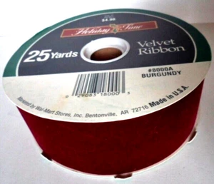 Burgundy Velvet Ribbon 25 YD Indoor/Outdoor Christmas Holiday Bow Wreath 2 1/4" - Picture 1 of 2