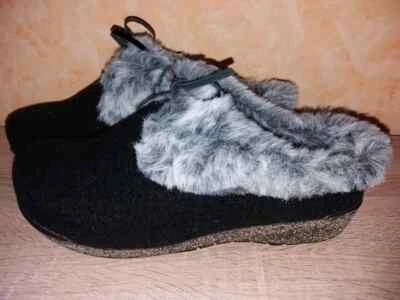 Damenschuh Clog Fit Home Filzclog Gr. 42 Einlange gefüttert Hausschuh schwarz  - Bild 1 von 4