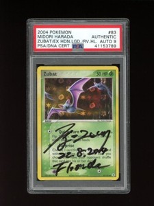 Pokemon PSA 9 MINT AUTO Zubat Holo 2004 World Championship Harada Signed Card