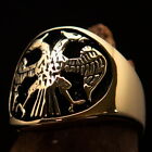 MENS BRASS COSTUME BIKER RING TWO HEADED EAGLE SEAL SERBIA ANTIQUED SIZE 7.5