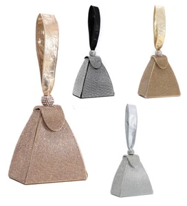 Women Rhinestone Covered Pyramidal Shape Wrist-let Handbag Wedding Clutch Bag - Picture 1 of 7