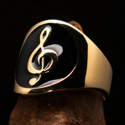 MENS BRASS MUSICIAN COSTUME RING TREBLE CLEF NOTE SYMBOL Black SIZE 8 - Image 1 of 4