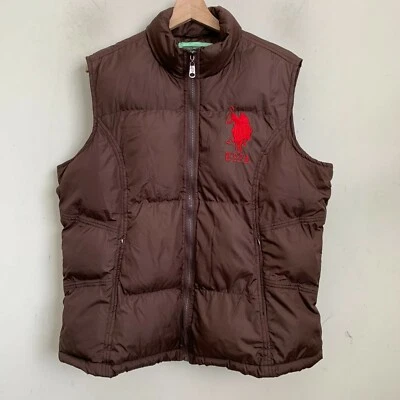 Chaleco acolchado U.S Polo Assn para mujer marrón cremallera rojo logotipo bolsillos forrado talla 2X Foto 1 de 4