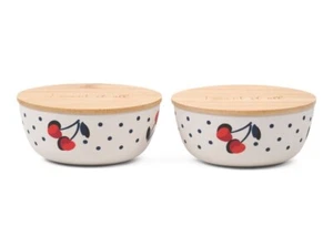 Kate Spade Lids “I Want It All” Red Cherry Black Dot Lenox Storage Bowls - Picture 1 of 2