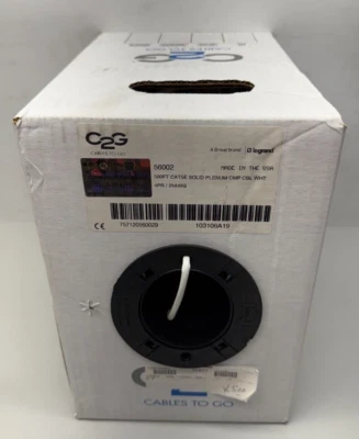 C2G 56002 Cat5e Unshielded Ethernet Cable Solid Plenum CMP Rated Cable 500', Wht - Image 1 of 4