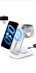 Magnetic Wireless Mag-Safe Charger Stand,3 in 1 Fast Charger with Light - Photo 1 sur 6