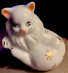 Vintage Wise Old Bearded Cat Figurine, White, 2”, used - Picture 1 of 5