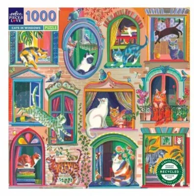 eeBoo Cats in Windows 1000 Piece Jigsaw Puzzle - Image 1 of 4