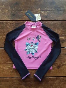 Ed Hardy Rash Guard 110 5 4-5 Years Swim Top BNWT UPF50+ Pink Black - Picture 1 of 4