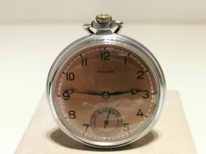RELOJ BOLSILLO VINTAGE DE LA SEGUNDA GUERRA MUNDIAL RARO ESTILO MILITAR SUIZO CARA ABIERTA PARA HOMBRE "FAVOR" - Imagen 1 de 10