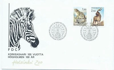 Finland 1989 First Day Cover Animal Helsinki Zoo #801-02 Cachet Cancel % - Image 1 of 2