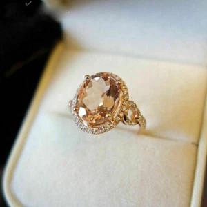 3.50Ct Oval Cut Lab Created Peach Morganite Women's Ring 14K Rose Gold Plated - Picture 1 of 5