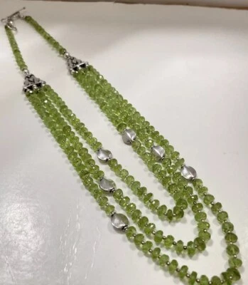 925 Sterling Silver Multilayer Natural Peridot Necklace - Image 1 of 4