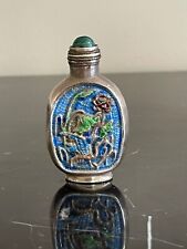 Antique Chinese Silver and Enamel Engraved Snuff Bottle